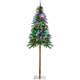 6' Artificial Christmas Trees, with Warm White or Colorful LED Lights, Pencil Shape, Steel Base (Option: Green-930x340x145 mm)