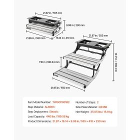 RV Steps, 2-Step, 440 Lbs Load Capacity, Electric Retractable RV Stairs, Telescopic Folding Aluminum Alloy Camper Steps, Steel Frame Non-Slip Ent (Option: Black)
