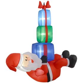 4.6' Inflatable Santa Hanging Under Three Gift Boxes w/ LED Lights, Blow-Up Outdoor Hanging Display for Party (Option: Red-200x200x120 mm)