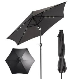 9ft Solar LED Patio Umbrella With Push Button Tilt & Crank, 6 Ribs Waterproof Polyester Outdoor Market Table Umbrella For Garden Backyard Pool, G (Option: Defaulttitle)